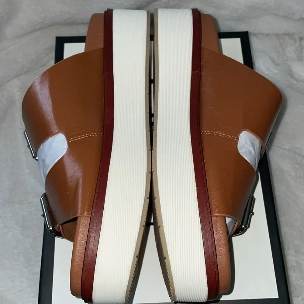 NWT J/SLIDES BOWIE Cognac Leather Sandal - Picture 9 of 12